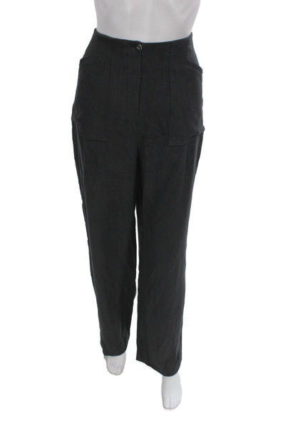 River Island Womens Dress Pants Black Viscose Button 32 Inseam Size 16 Tall