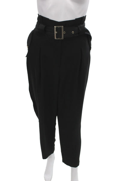 River Island Womens Paperbag Black Polyester Pants Buckle Size 16