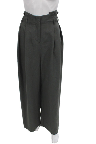 River Island Womens Paperbag Pants Gray Polyester Button Waist Size 16