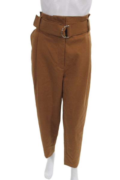 A.L.C. Womens Paperbag Pants Brown Buckle Cotton Casual Size 14