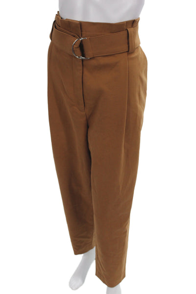 A.L.C. Womens Paperbag Pants Brown Buckle Cotton Casual Size 14