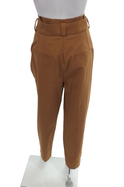A.L.C. Womens Paperbag Pants Brown Buckle Cotton Casual Size 14