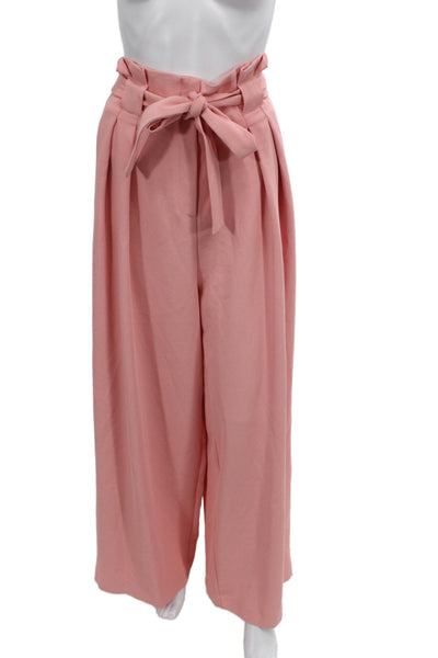 River Island Women Paperbag Pants Pink Tie Waist Solid Polyester Size 16