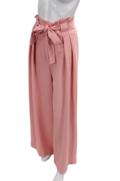 River Island Women Paperbag Pants Pink Tie Waist Solid Polyester Size 16