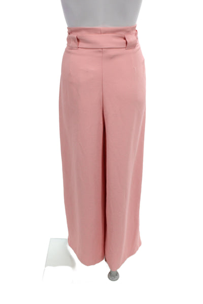 River Island Women Paperbag Pants Pink Tie Waist Solid Polyester Size 16