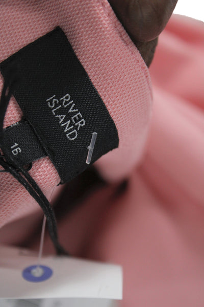 River Island Women Paperbag Pants Pink Tie Waist Solid Polyester Size 16