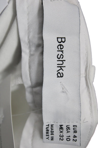 Bershka Womens White Dress Pants Button 65% Polyester Casual Size 10