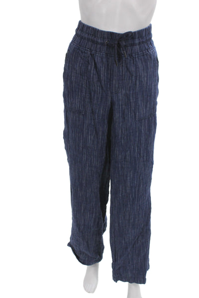 Athleta Womens Blue Striped Linen Jogger Pants Drawstring Casual Size 12