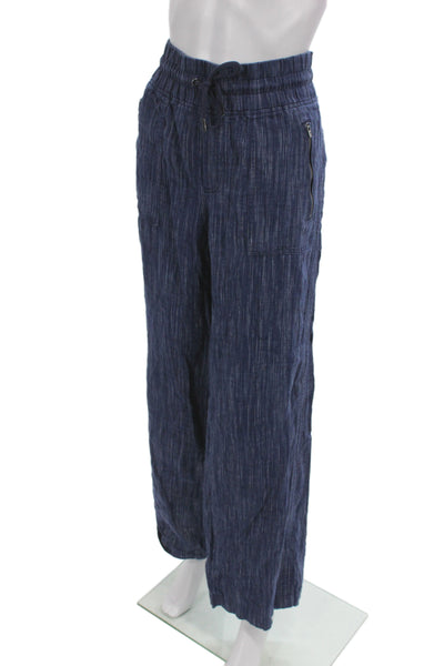 Athleta Womens Blue Striped Linen Jogger Pants Drawstring Casual Size 12