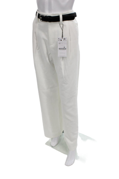 Stradivarius Women Dress Pants White Linen Drawstring Summer Size 10