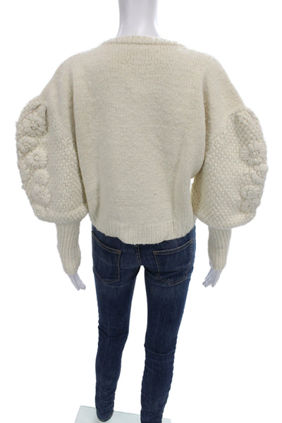 Ulla Johnson Womens Pullover Sweater Merino Wool Floral Crew Neck Ivory Size XS