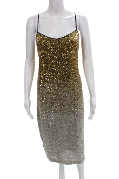 J Crew Women Sheath Dress Gold Sweetheart Sleeveless Zip Polyester Size 10