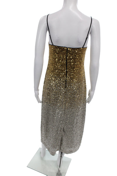 J Crew Women Sheath Dress Gold Sweetheart Sleeveless Zip Polyester Size 10