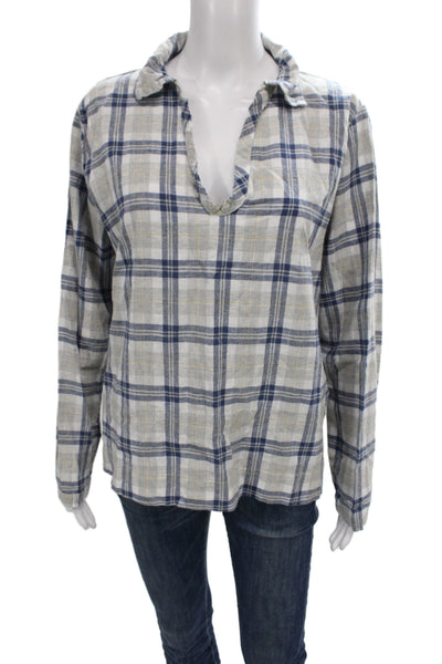 CP Shades Women Tunic Blue Plaid Collared Long Sleeve 70% Cotton Size M