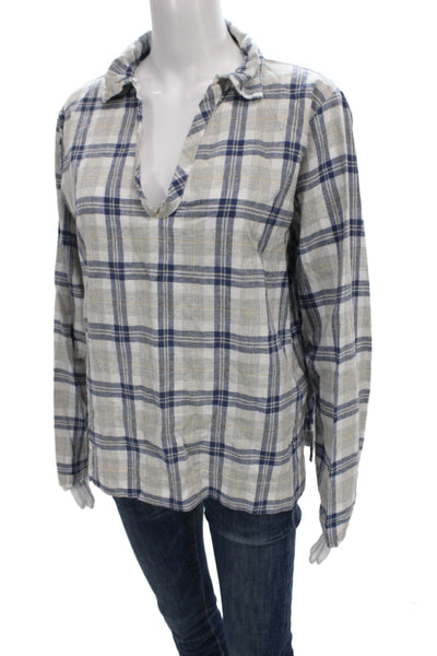 CP Shades Women Tunic Blue Plaid Collared Long Sleeve 70% Cotton Size M