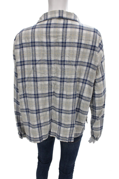 CP Shades Women Tunic Blue Plaid Collared Long Sleeve 70% Cotton Size M
