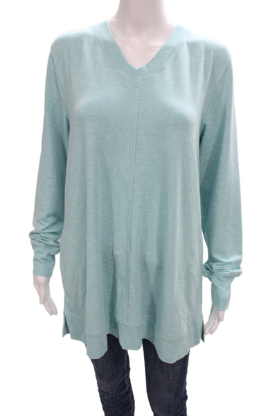 Soft Surroundings Womens Tunic T Shirt Blue V Neck Long Sleeve Size L