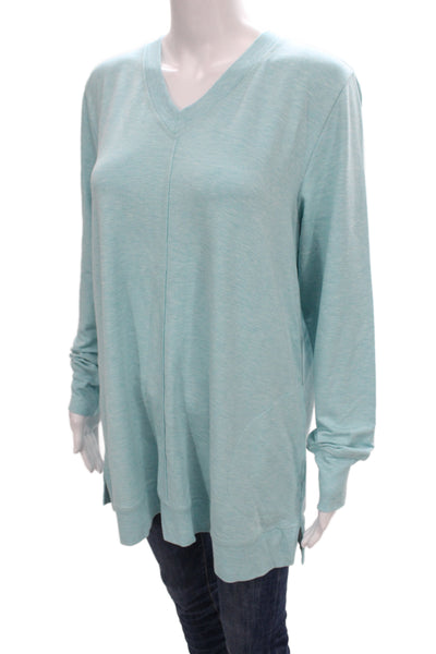 Soft Surroundings Womens Tunic T Shirt Blue V Neck Long Sleeve Size L