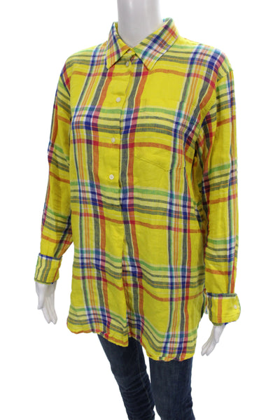 Lauren Ralph Lauren Womens Yellow Plaid Linen Tunic Button Up Size L