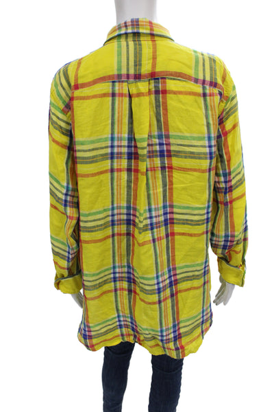 Lauren Ralph Lauren Womens Yellow Plaid Linen Tunic Button Up Size L
