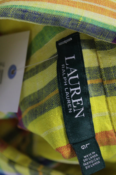 Lauren Ralph Lauren Womens Yellow Plaid Linen Tunic Button Up Size L