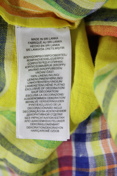 Lauren Ralph Lauren Womens Yellow Plaid Linen Tunic Button Up Size L