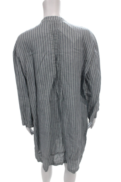 CP Shades Women Tunic Gray Striped V-Neck Linen Blend Long Sleeve Size L