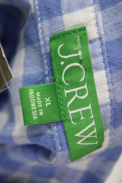 J Crew Womens Tunic Button-Up Blue Check Collared Long Sleeve Linen Size XL