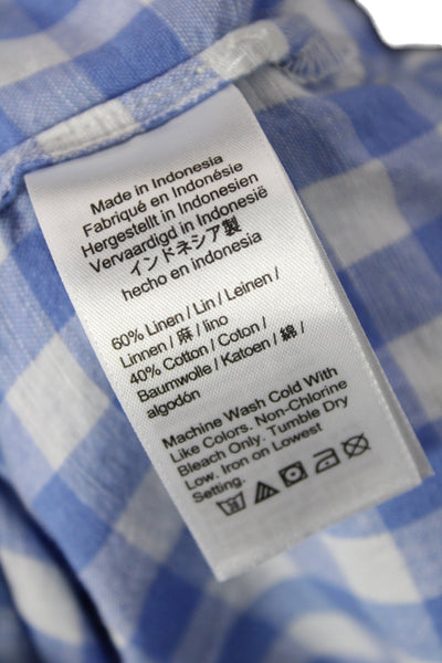 J Crew Womens Tunic Button-Up Blue Check Collared Long Sleeve Linen Size XL