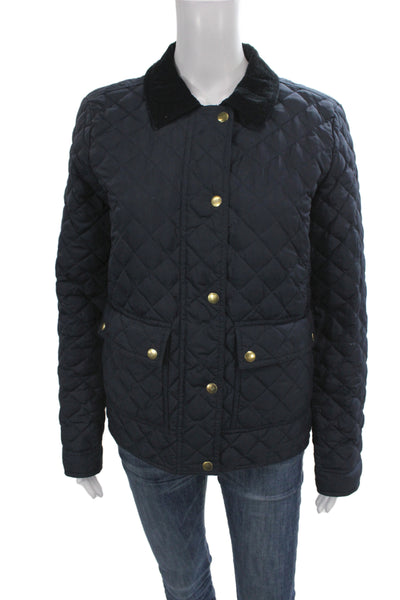 J Crew Womens Quilted Blue Snap Front Jacket Polyester Size M