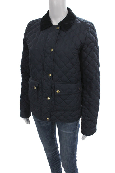 J Crew Womens Quilted Blue Snap Front Jacket Polyester Size M
