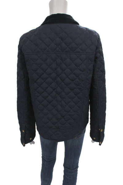 J Crew Womens Quilted Blue Snap Front Jacket Polyester Size M