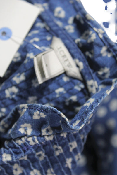 J Crew Women Blue Floral Linen Tunic Blouse Long Sleeve Button Size 8