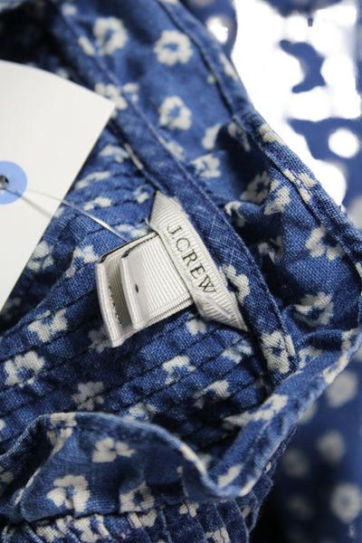 J Crew Women Blue Floral Linen Tunic Blouse Long Sleeve Button Size 8