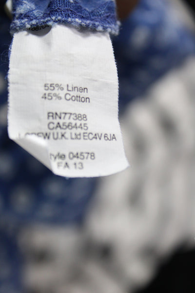 J Crew Women Blue Floral Linen Tunic Blouse Long Sleeve Button Size 8