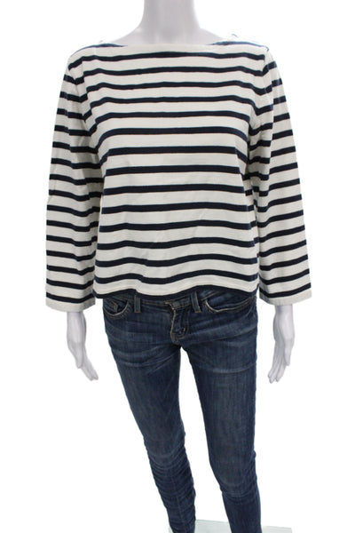 J Crew Women Basic Striped Boat Neck Cotton 3/4 Sleeve T-Shirt Nautical Size M
