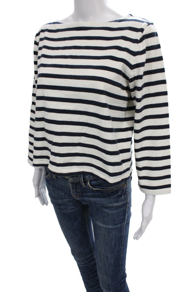 J Crew Women Basic Striped Boat Neck Cotton 3/4 Sleeve T-Shirt Nautical Size M