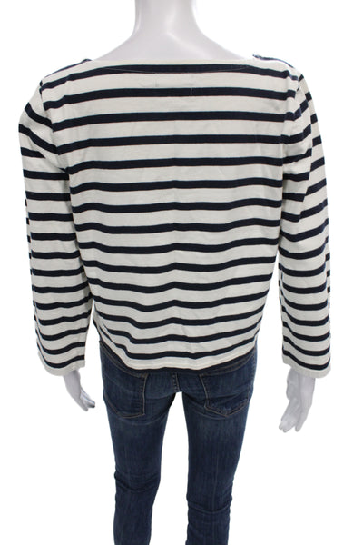J Crew Women Basic Striped Boat Neck Cotton 3/4 Sleeve T-Shirt Nautical Size M