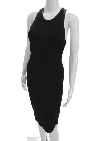 James Perse Women Bodycon Sleeveless Black Mid-Calf Dress Cotton Pullover Size 0