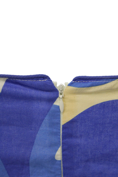 Sabo Womens Maxi Dress Blue Linen Geometric Square Neck Sleeveless Zip Size 2XS