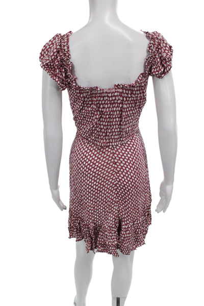 Tiare Hawaii Women Mini Dress Red Rayon Square Neck Short Sleeve Size S