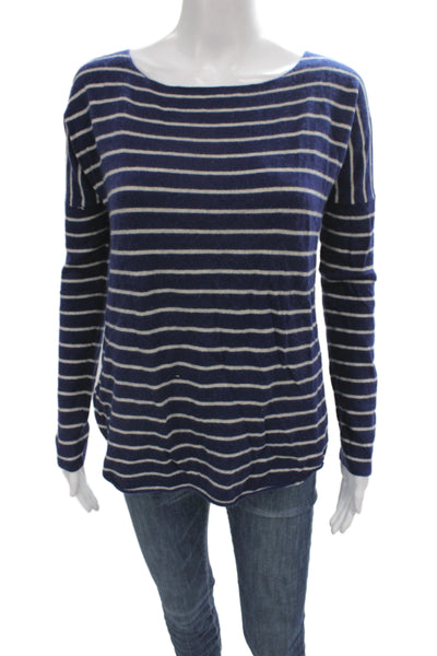 Vince Women 100% Cashmere Striped Boat Neck Pullover Sweater Blue Size XS