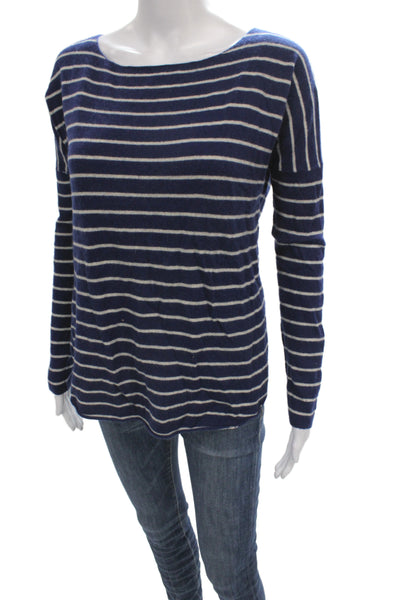 Vince Women 100% Cashmere Striped Boat Neck Pullover Sweater Blue Size XS