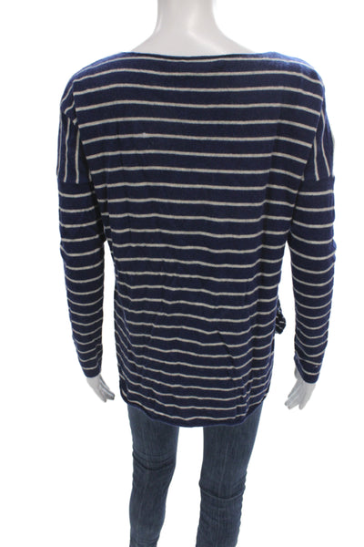 Vince Women 100% Cashmere Striped Boat Neck Pullover Sweater Blue Size XS