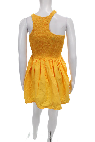 S/W/F Womens One Shoulder Mini Dress Yellow Cotton Sleeveless Beach Size XS