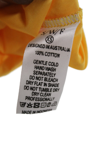 S/W/F Womens One Shoulder Mini Dress Yellow Cotton Sleeveless Beach Size XS