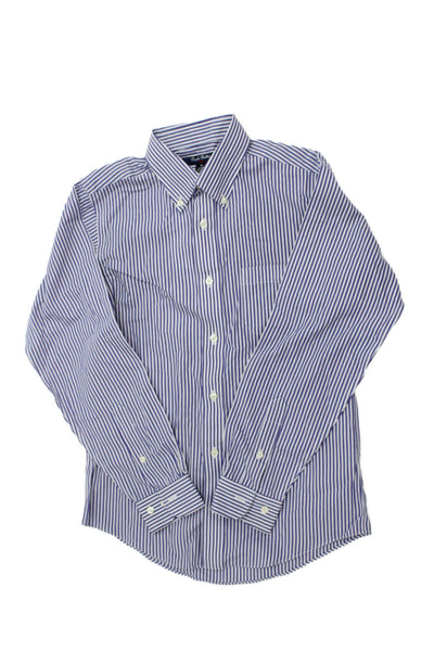 Brooks Brothers Mens Cotton Striped Button Front Dress Shirt Blue White Size 12
