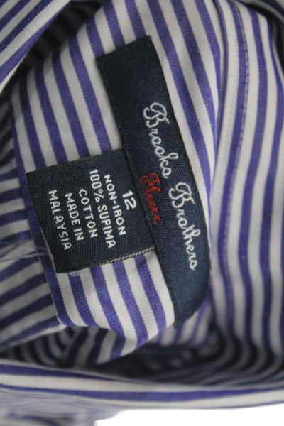 Brooks Brothers Mens Cotton Striped Button Front Dress Shirt Blue White Size 12