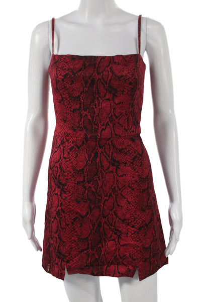 Reformation Womens Mini Animal Print Dress Red Square Neck Sleeveless Zip Size 4