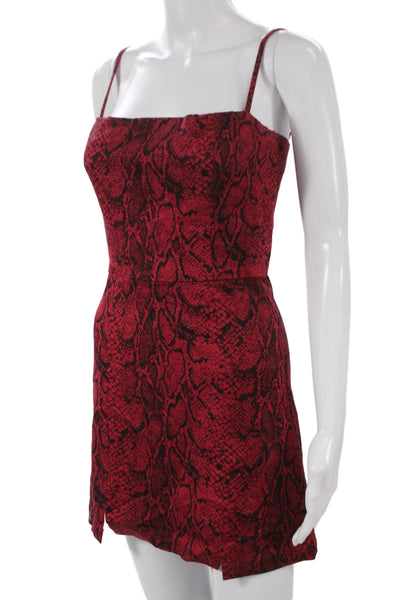 Reformation Womens Mini Animal Print Dress Red Square Neck Sleeveless Zip Size 4